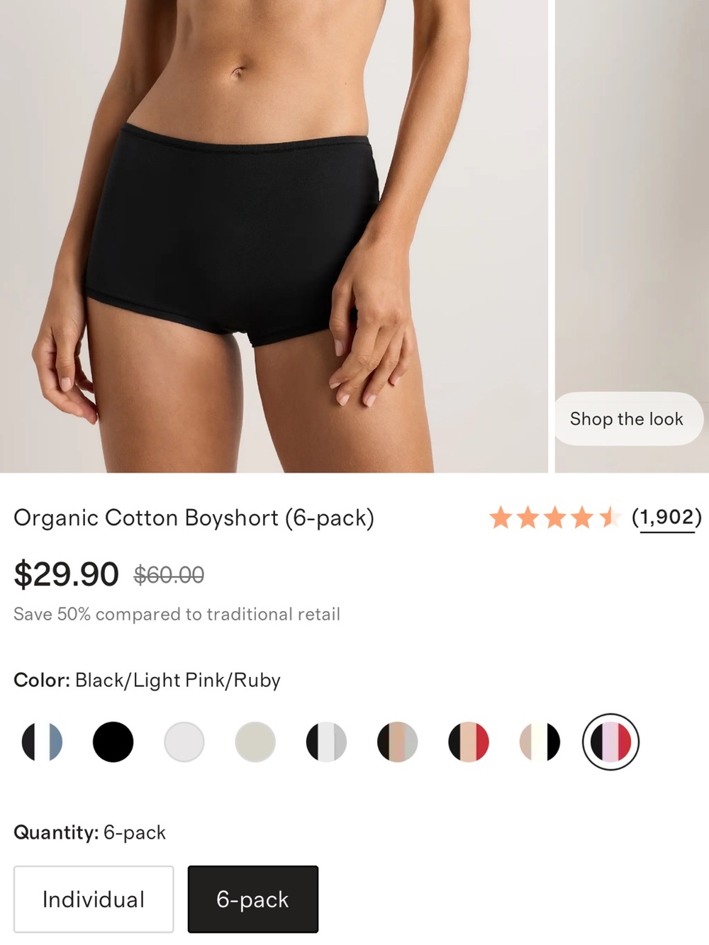 Quince Organic Cotton Boyshorts - Black, Light Pink, Ruby (6-Pack)